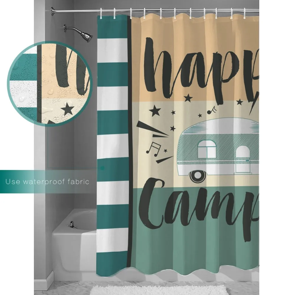 Happy Camper Custom Design Polyester Printed Bathroom Shower Curtain