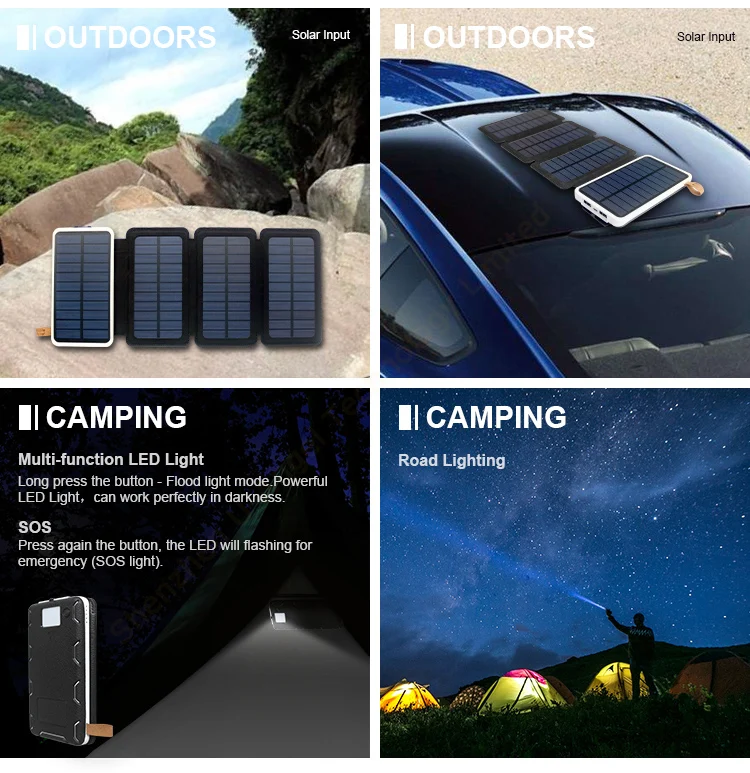 mobile portable charger foldable solar panels power bank 8000mAh with led lights - ANKUX.COM