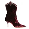 Fashion Burgundy Women Pointed Toe Calf Leather Western Style Boots