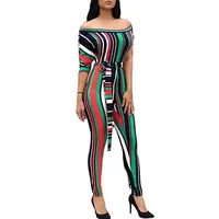 

2018 Latest Summer Off-Shoulder Striped Printing Woman Bodycon Jumpsuits