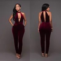 

Bodysuit Women V Neck Sleeveless Bodycon Velvet Jumpsuit Skinny Womens Jumpsuits
