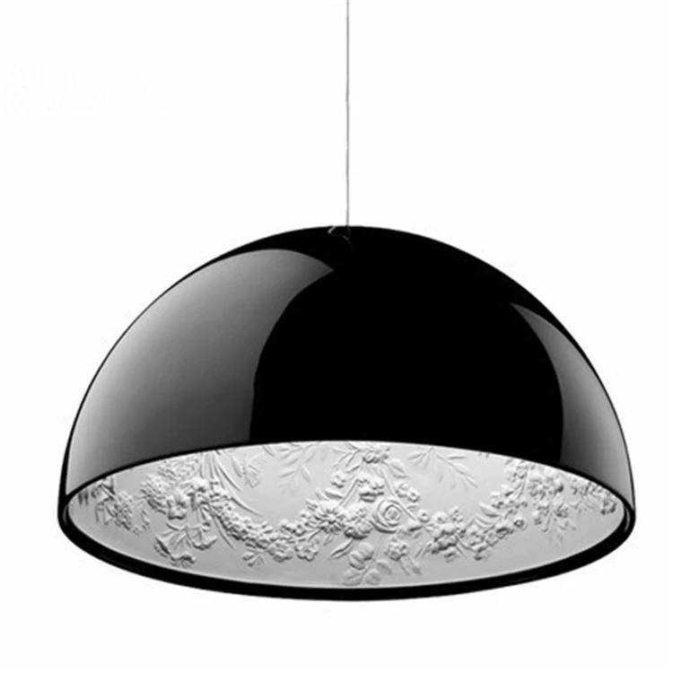 Contemporary European  Iron Dome Shaped Pendant Lamp Shiny Black Finish Lighting Fixture for Kitchen
