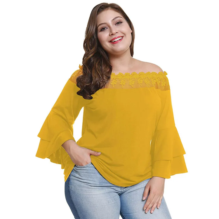 

2018 Autumn New Listing Sexy Lace Off Shoulder Fashion Long Sleeve Plus Size Women Blouse, N/a