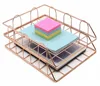 Superbpag Office Stationery Unique Design Desktop 2Tiers File Tray Rose Gold Metal Wire Document Holder Desk Organizer
