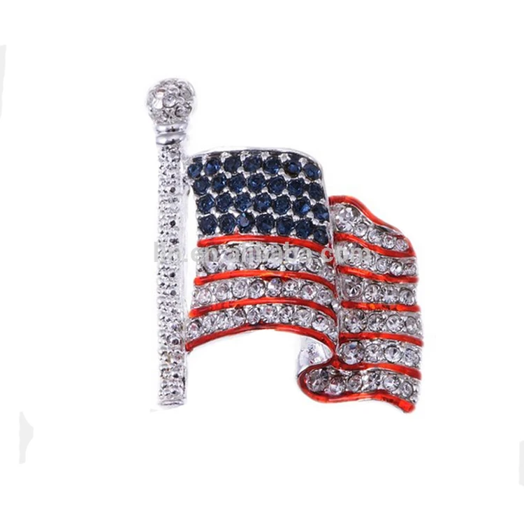 

Silver Tone Crystal Rhinestone USA Flag Brooch Pin