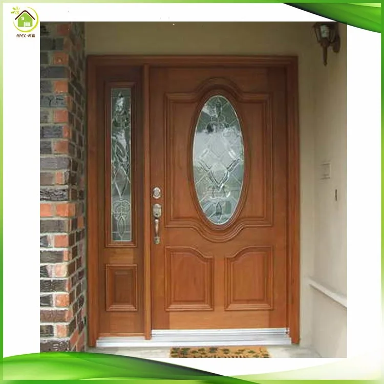 China Solid Wood Modern Exterior Front Doors With One Sidelight