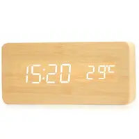 

Wood table promotion hotel LED digital alarm clock with calendar day temperature