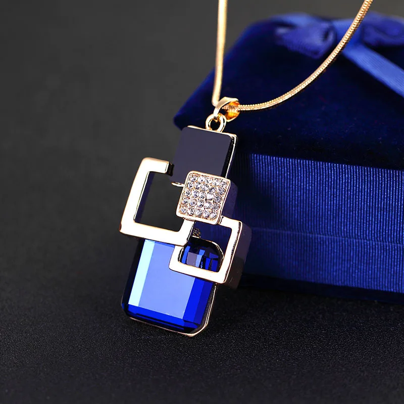 

Newest Fashion Women European Long Snake Chain Sweater Necklace Crystal Geometric Shape Pendant Necklace For Gift, Picture