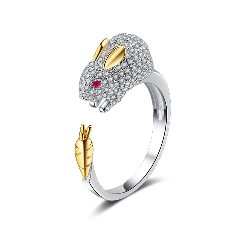 

925 sterling silver diamond rings cute rabbit animal shape ring silver jewelry