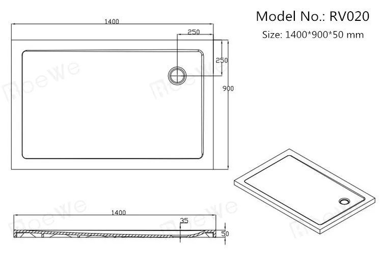 L-shape White Color Bathroom Solid Surface Shower Tray,Rectangle ...