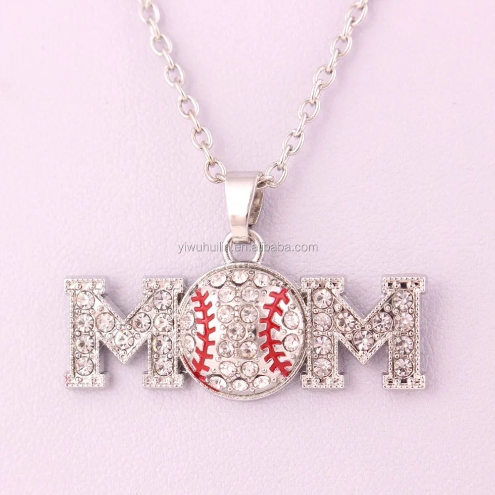 

Fancy Sport Ball Baseball Mom Pendants Colorful Crystal Necklaces For Sport Mom Jewelry