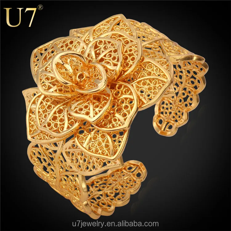 

U7 Dubai jewelry bridal gold flower bracelet for bridesmaids, Gold/silver color