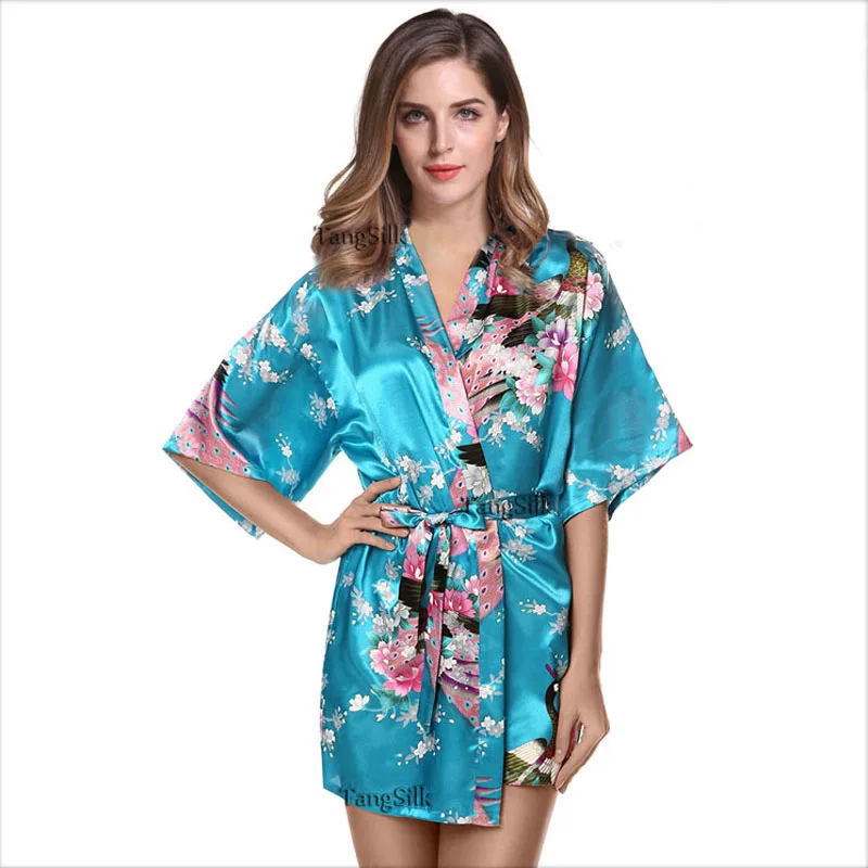 

One day shipping Peacock flower silk robe