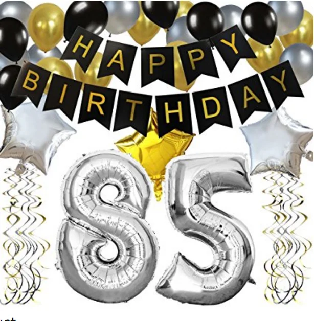 85th Birthday Party Decorations Kit Black Happy Birthday Banner