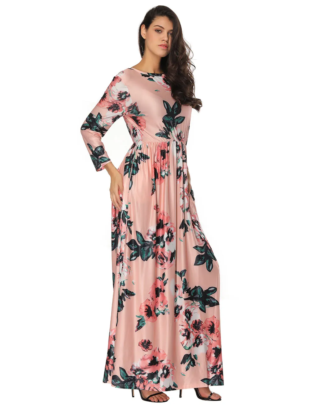 

Factory Directly 2019 New Summer Pink Print Designs Long Woman Dress