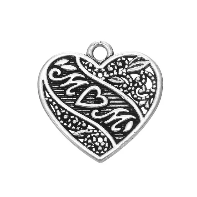 

custom DIY Cheap pendant hollow out jewelry charms metal zinc alloy antique silver heart mom charms for bracelet making