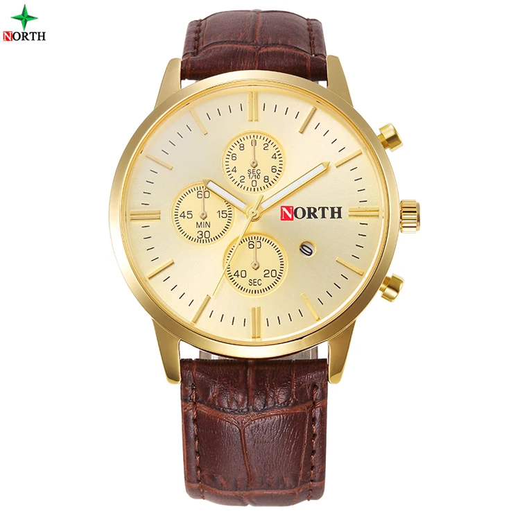 

NORTH 6032 New Men's Waterproof Leather Watch Men's Gentleman Fashion Model Essential Luxurious Business Watch