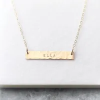 

Personalised Hammered Bar Necklace, 18k Gold Fill Name Bar Necklace, Horizontal Bar Necklace