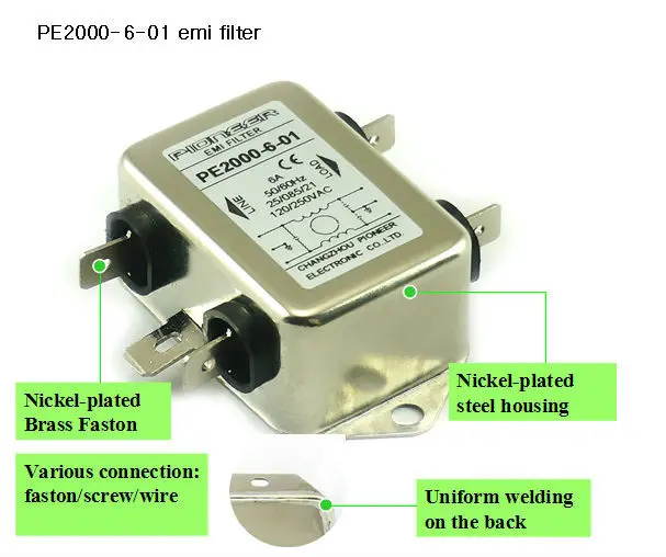 PE8200B301 IEC inlet filter faston power entry noise filter for AC/DC