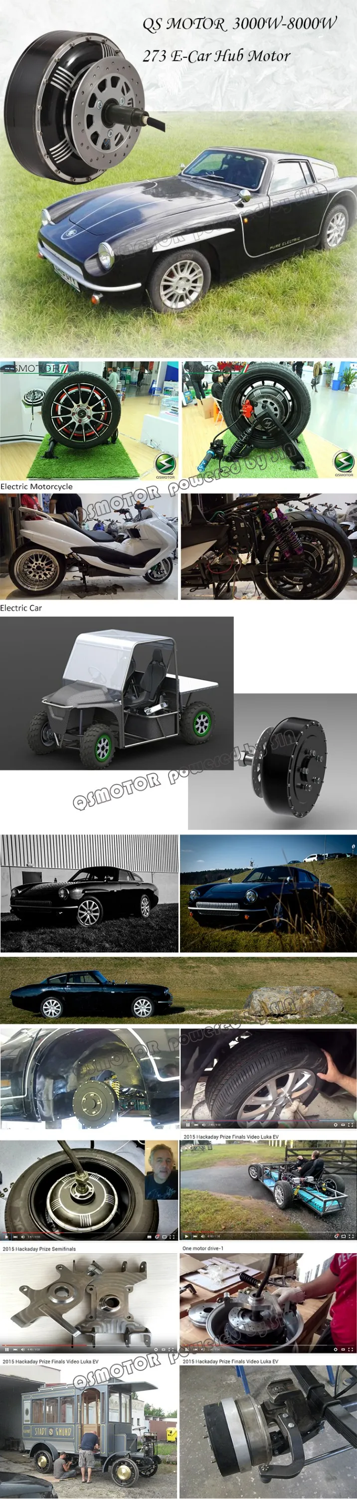 Dual 8000W 40kW Peak 96V 125KPH Brushless DC Gearless In Wheel Hub Motor Electric Hybrid Car Conversion Motor Kit
