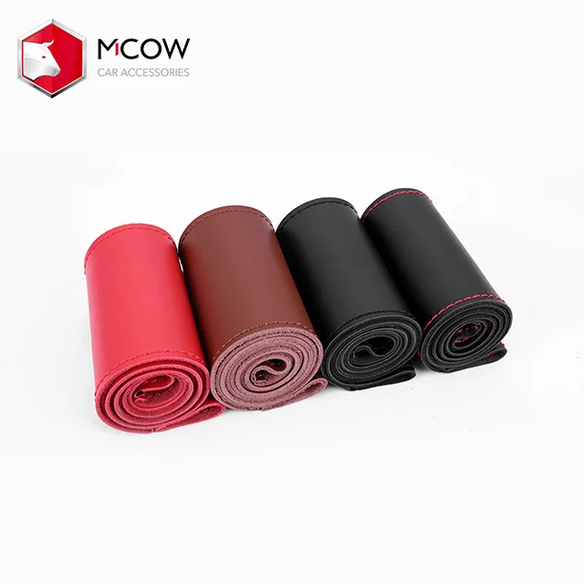 
38cm Best Price Cow Leather Universal Car Wrapped Steering Wheel Cover 