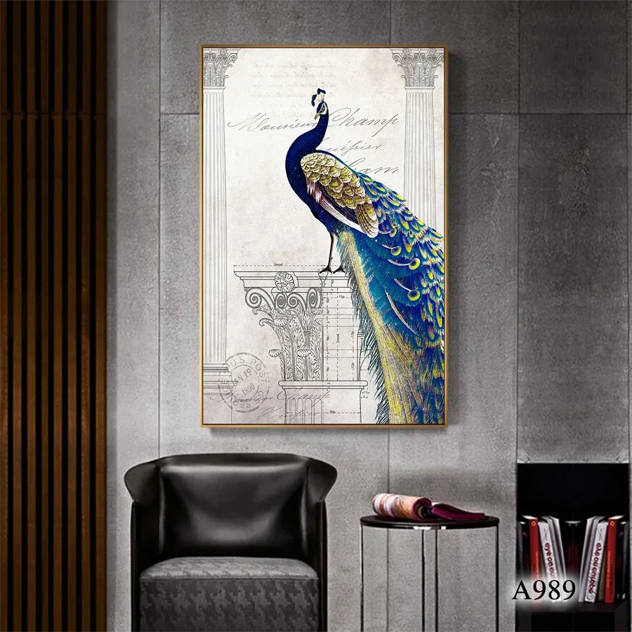 
Printed Peacock Painting Canvas Framed Painting Wall Art 
