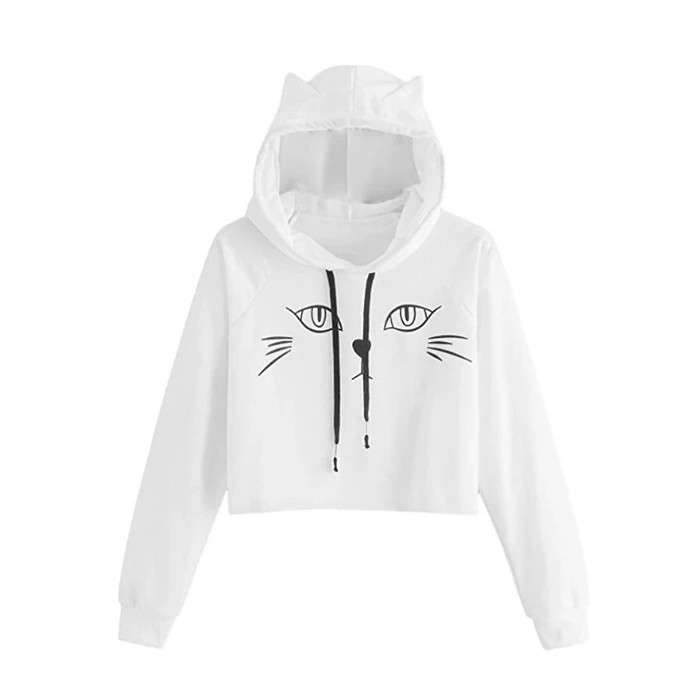 Fashion Sweatshirt Sweater Gray Personality Girl Cat Ears Umbilical Hoodie Fashion Sweatshirt Sweater Gray Personality Girl Cat Ears Umbilical Hoodie