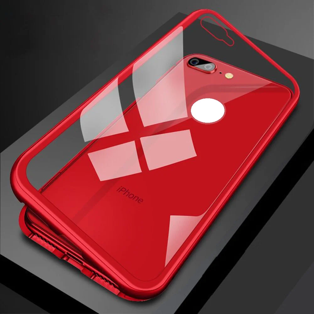 

360 Metal frame back glass flip cover explosion Magnetic phone case For Apple iphone 6 7 8 X 11 Pro Max Plus XS XS Pro Max, Black, gray,blue,red