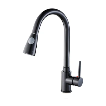 Pull Out Brass Low Pressure Kitchen Faucet Black Colour View