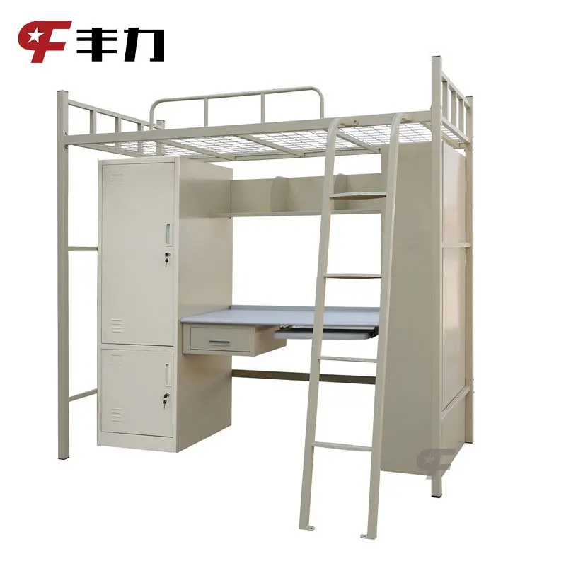 Steel Students School Dormitory Loft Bunk Bed With Clothes Locker