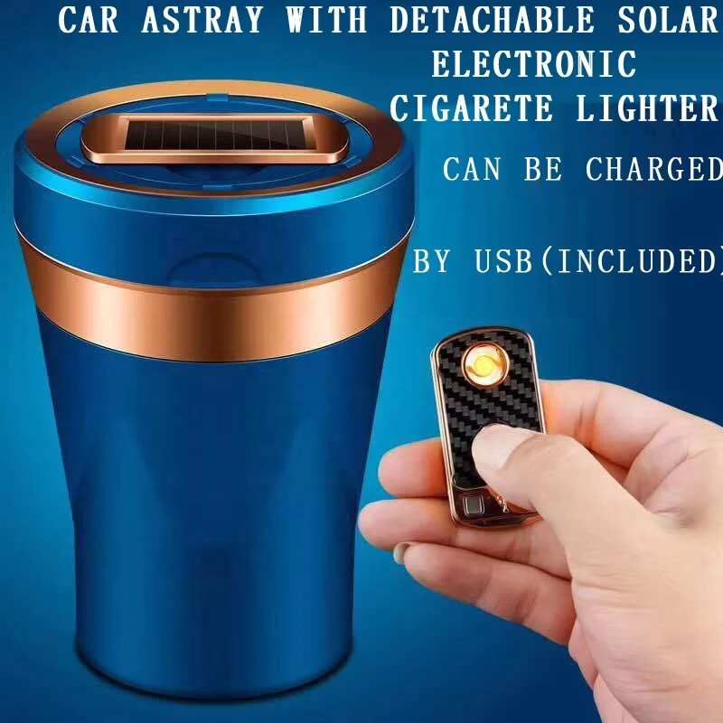

New hot sale Car Ashtray with cigarette lighter; Solar charging car Ashtray; USB charging car Ashtray