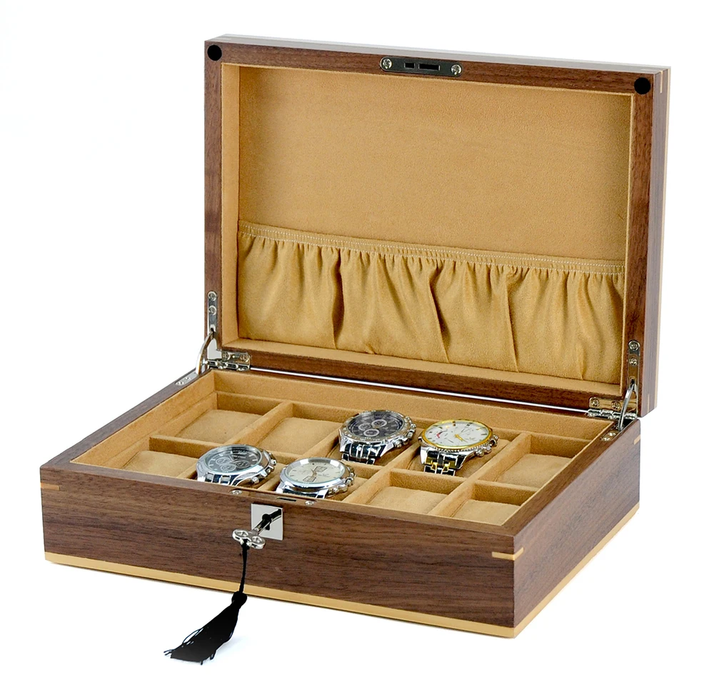 

10 Grids Wooden Watch Box Walnut Ginko Custom Logo with Lock