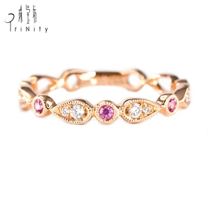 Vintage Gems Jewelry 14K Rose Solid Gold Natural Round Cut Pink Sapphire and Diamond Art Deco Ring