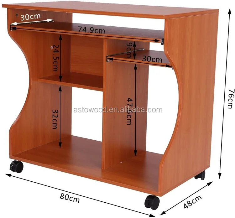 New Design Curved Easy Move Wire Access Computer Desk Trolley