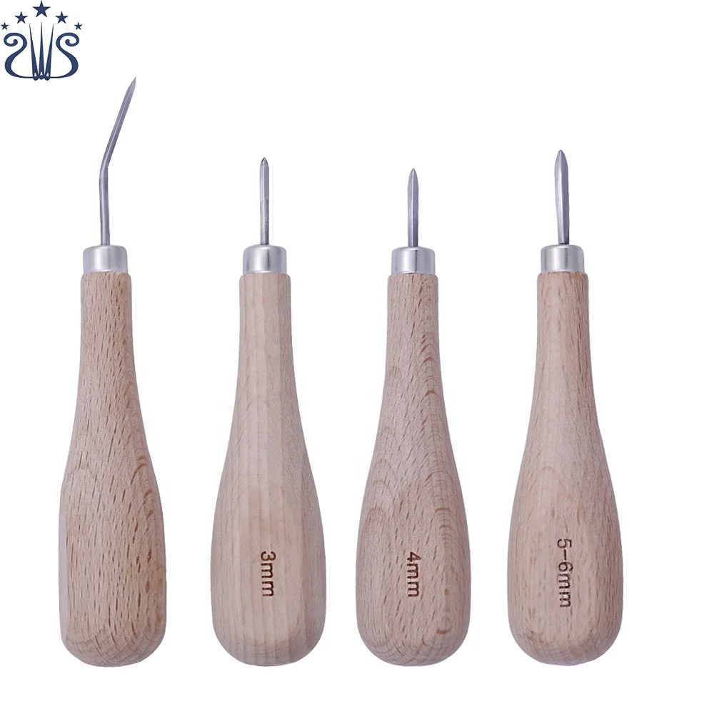 

Leather Craft Sewing Kit Handle Diamond Point Beech Awl Leather Punching Tool for Making Hole