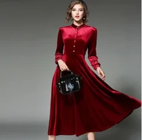 

S19919 Black Vintage Dress Women Elegant Slim Long Sleeved Velvet Party Dress Ol Office New Autumn Winter Long Robe Vestidos