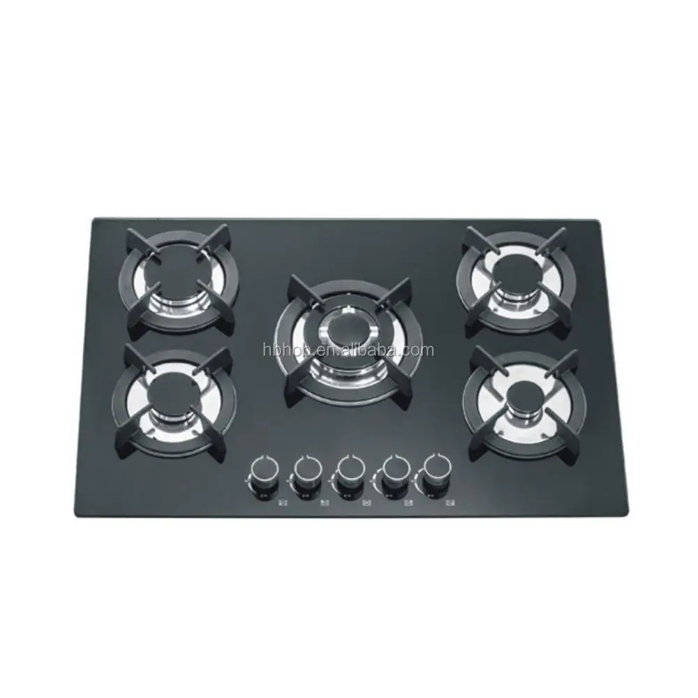 Black Tempered Glass Cooktop Best Flame 5 Burners Gas Stove For