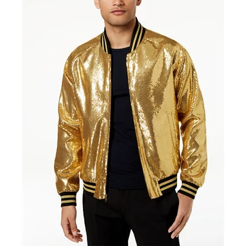 Unisex Sequin Bomber Jacket - Gold