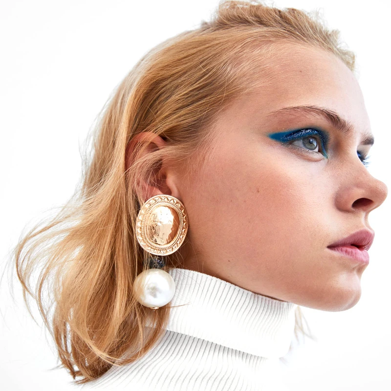 

Online Saudi Gold Earrings Design Big Pearl Statement Earrings For Women