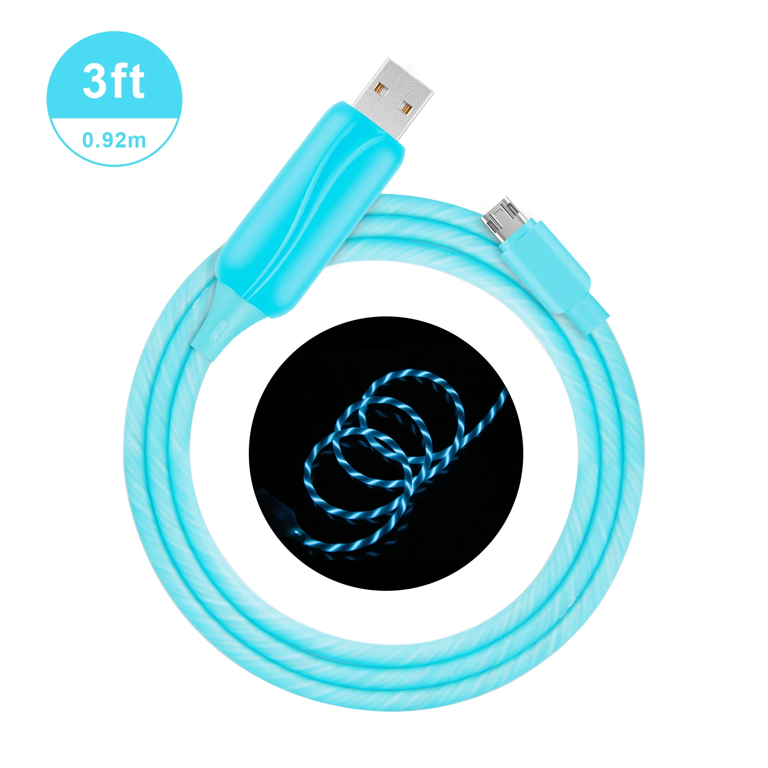 

Micro-USB USB Type and Computer Use micro usb LED Lighted Light Up Visible glowing date cable, Blue/black/pink/white