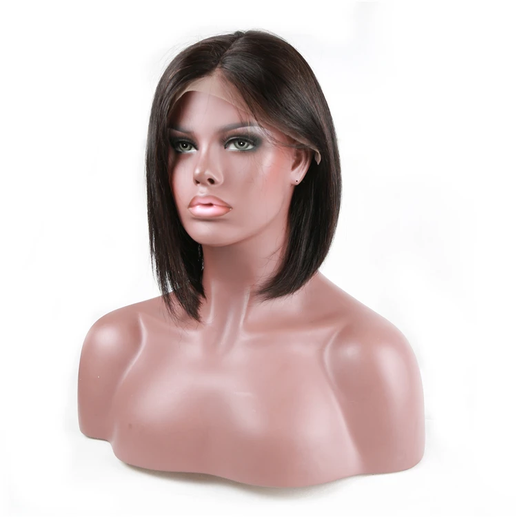 

XBL Nice Quality Natural Silky Straight Indian Virgin Human Hair Lace Frontal Bob Wig for black women, Natural color