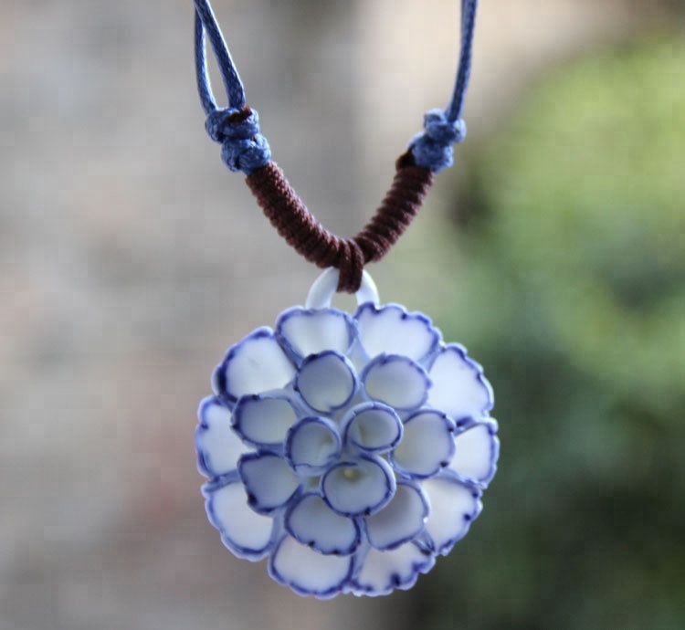 

Porcelain Jewelry Chinese ceramic pendant flower necklace for women