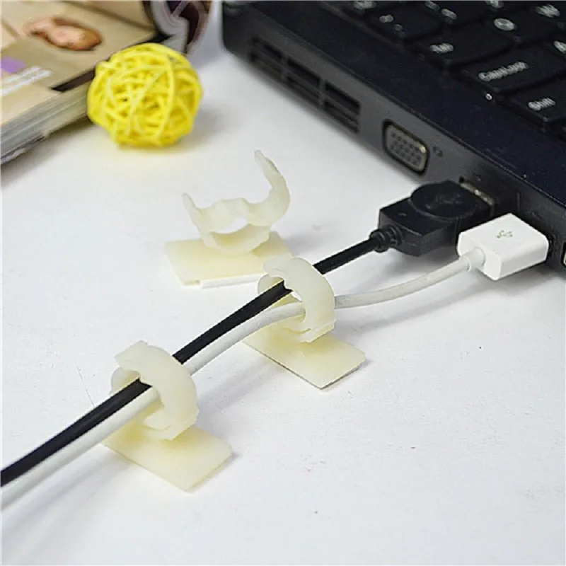 Plastic Clips White Adhesive Backed Nylon Wire Adjustable Cable Clips
