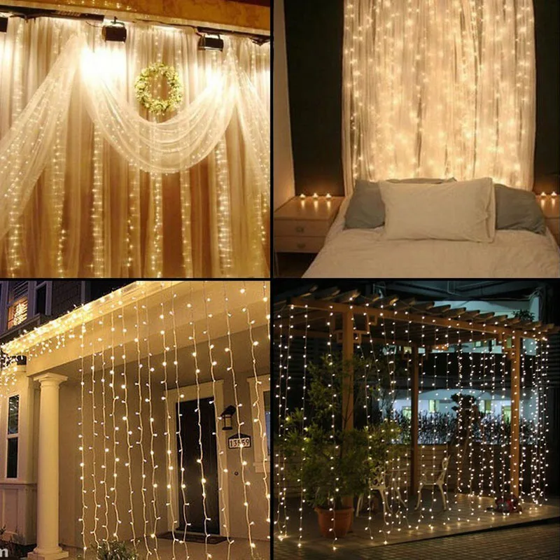 Curtain Icicle LED String Lights Xmas Wedding Party US/UK/EU/AU Plug 3M*3M White 
