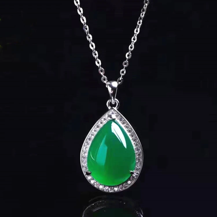 

Green Jade Jewelry In 925 Silver Natural Chrysoprase 17mm Pendant Necklace