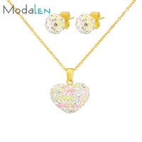 

Modalen Gold Plated Pearl Heart Pendant Necklace Jewelry Set Stainless Steel Joya De Acero Inoxidable