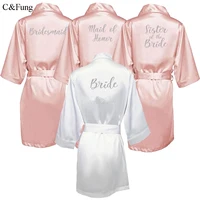 

C&Fung dark pink robe silver letter kimono personalised satin pajamas wedding robe bridesmaid sister mother of the bride robes