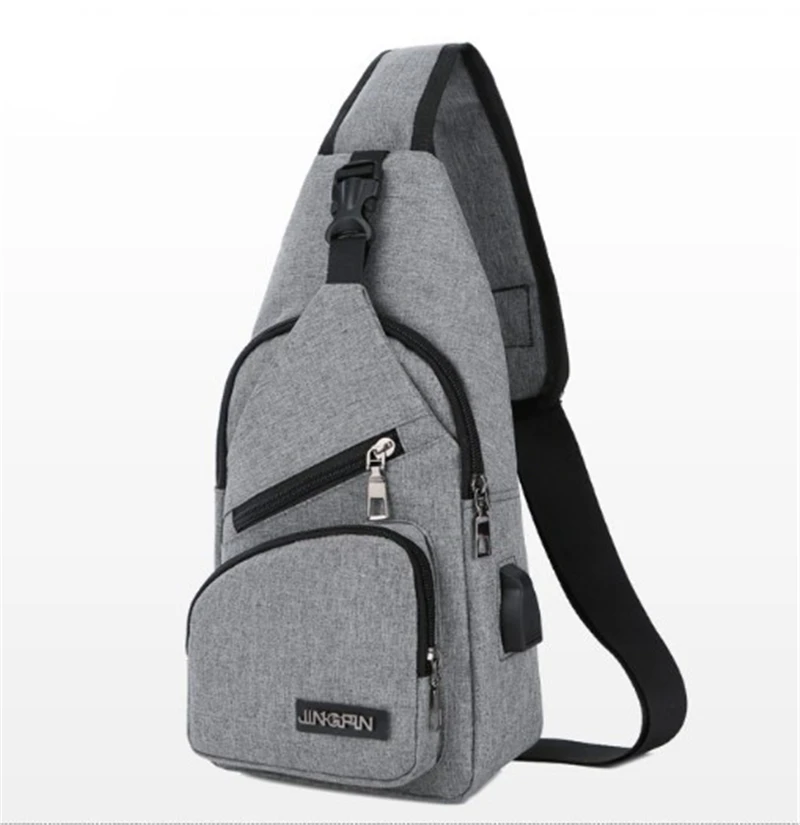 

Hot Style Multipurpose Single Chest Bag Zip Open With USB Men Canvas Shoulder Bag, Black,gray,red,dark blue,purple