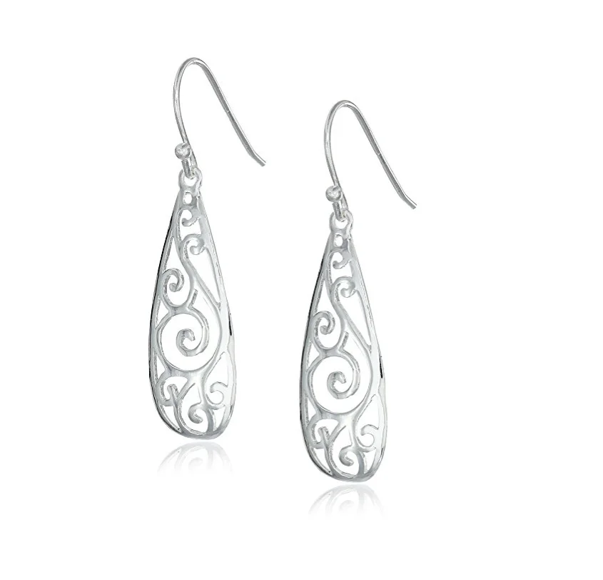 

Beautiful Sterling Silver Filigree Teardrop Factory China without Stone Cheap Women Dangle Drop 925 Sterling Silver Earring