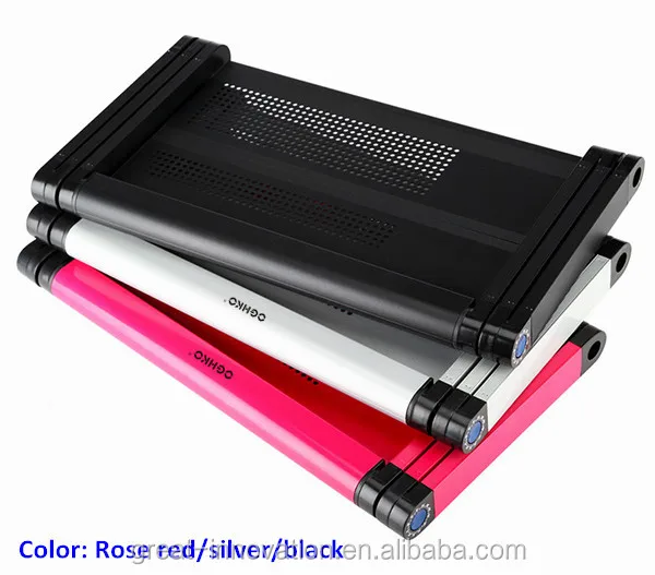 Silver color foldable laptop stand adjustable table with cooling fan and mouse pad